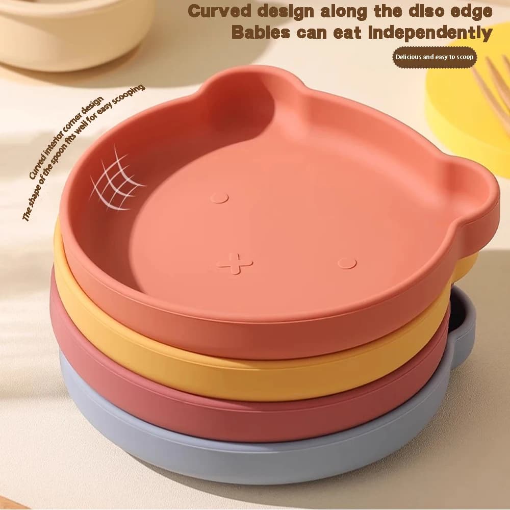 Silicone tableware set children cartoon dinner plate water cup fork spoon baby auxiliary food bowl baby silicone bowl